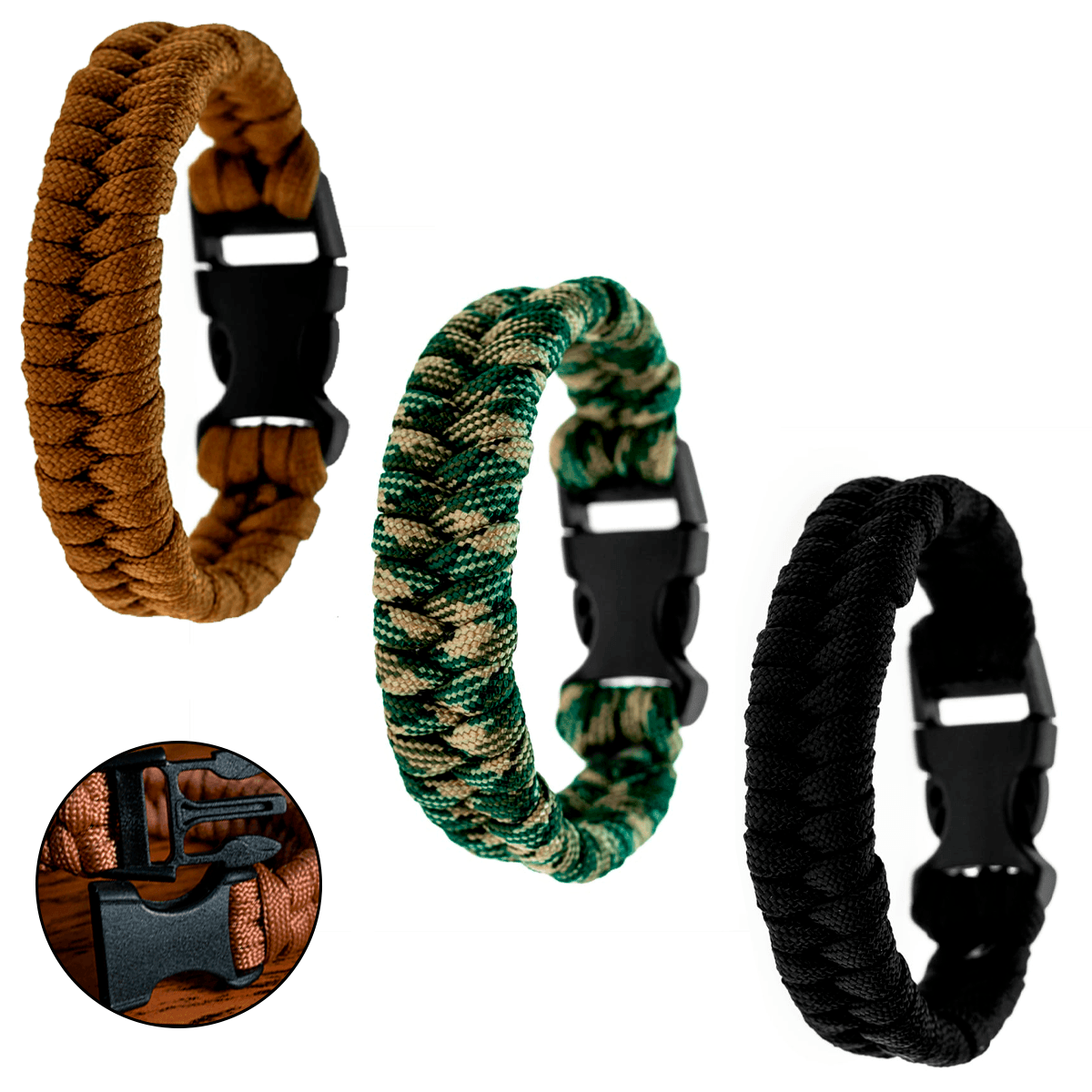 Pulseras Para Hombres Tejida A Mano Trenzado Doble Brazalete En Paracord Pulseras Resistentes 3 Pack