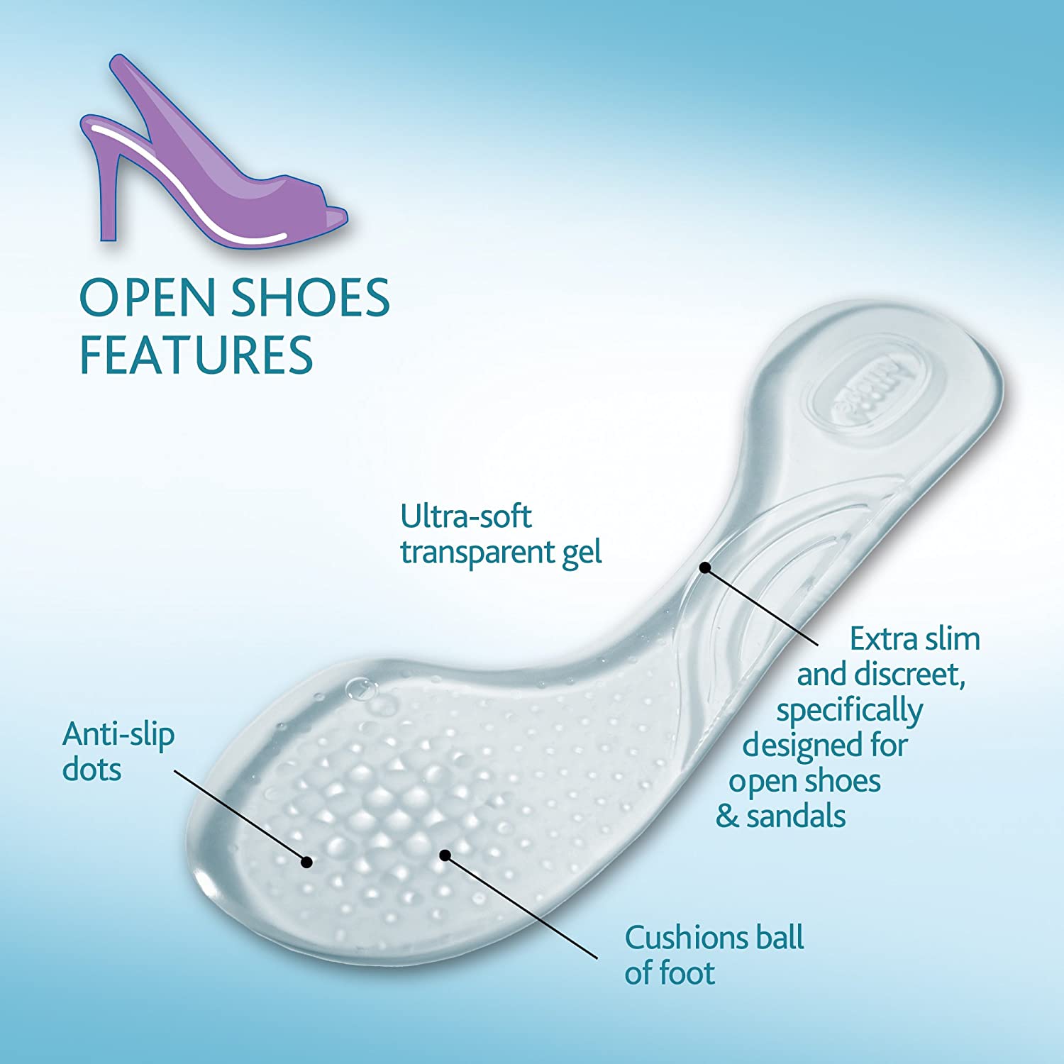 Amope Plantillas De Gel Para Zapatos Abiertos de Mujer, Tacones, 1par