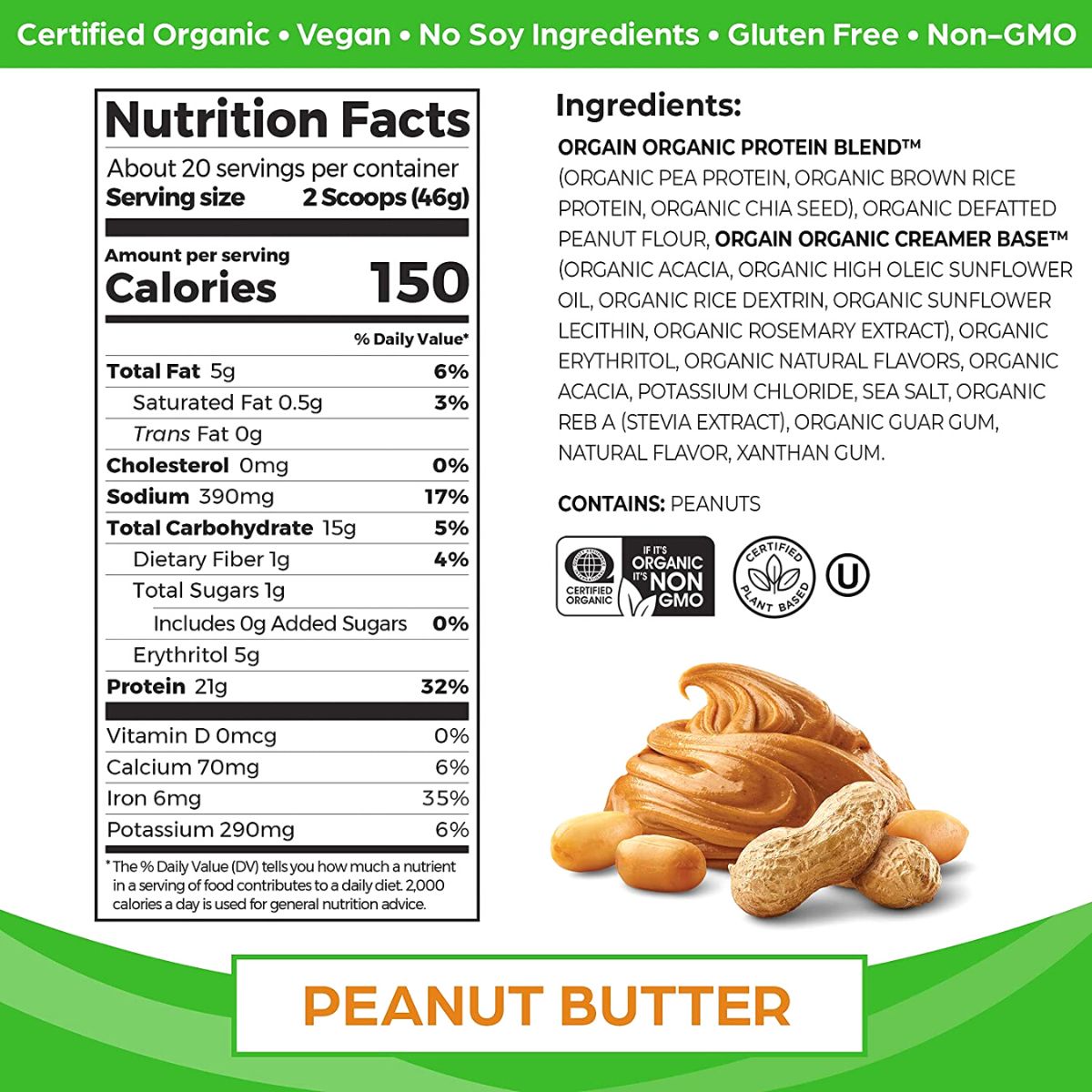 Orgain Proteina Orgánica Sabor Crema De Cacahuate 2.03 Lbs