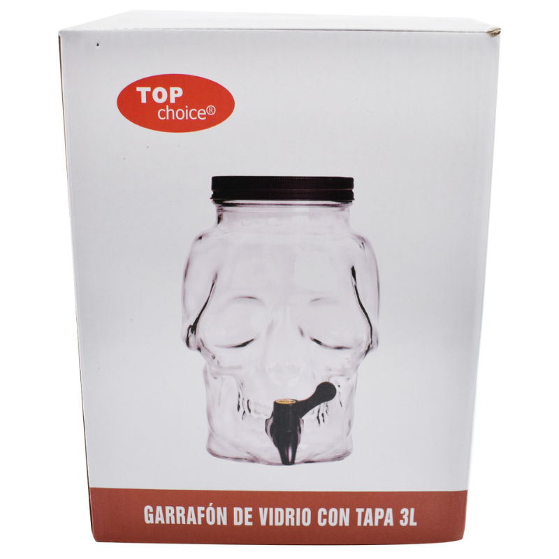 Top Choice 2415-3801 Vitrolero Dispensador Agua Bebidas Calavera Vidrio 3L