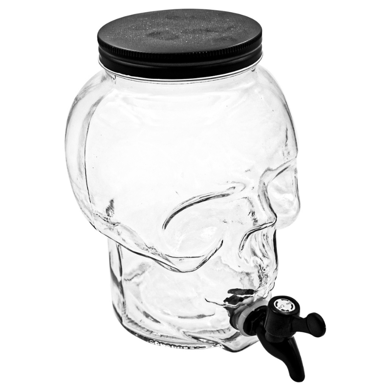 Top Choice 2415-3801 Vitrolero Dispensador Agua Bebidas Calavera Vidrio 3L