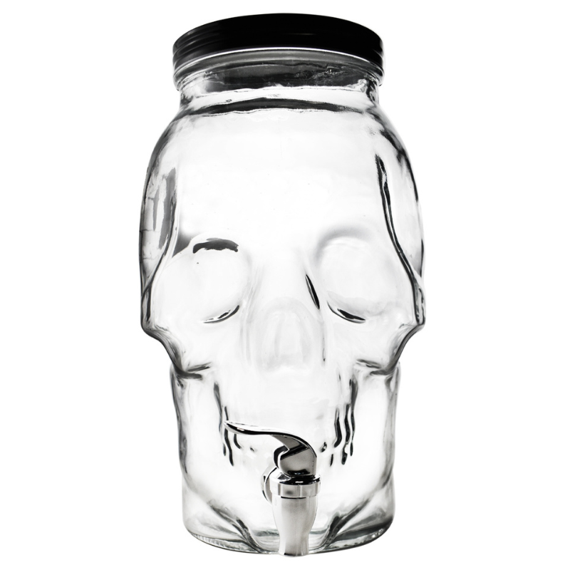 Top Choice 2415-3801 Vitrolero Dispensador Agua Bebidas Calavera Vidrio 3L