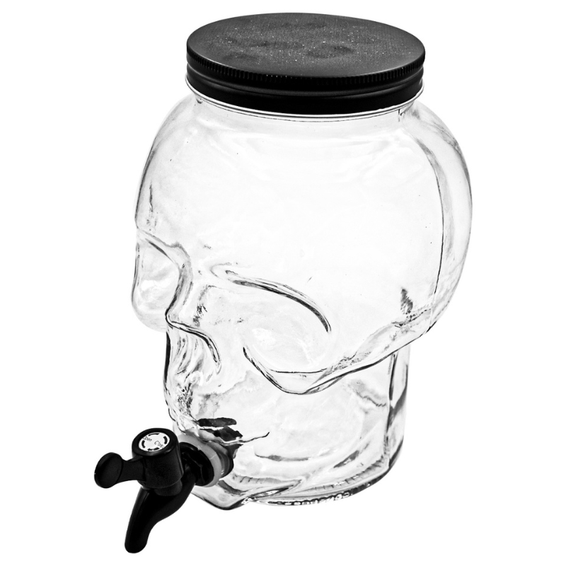 Top Choice 2415-3801 Vitrolero Dispensador Agua Bebidas Calavera Vidrio 3L