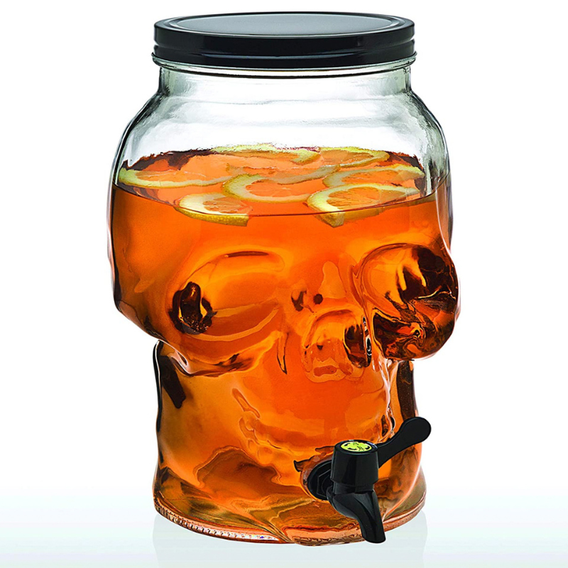 Top Choice 2415-3801 Vitrolero Dispensador Agua Bebidas Calavera Vidrio 3L