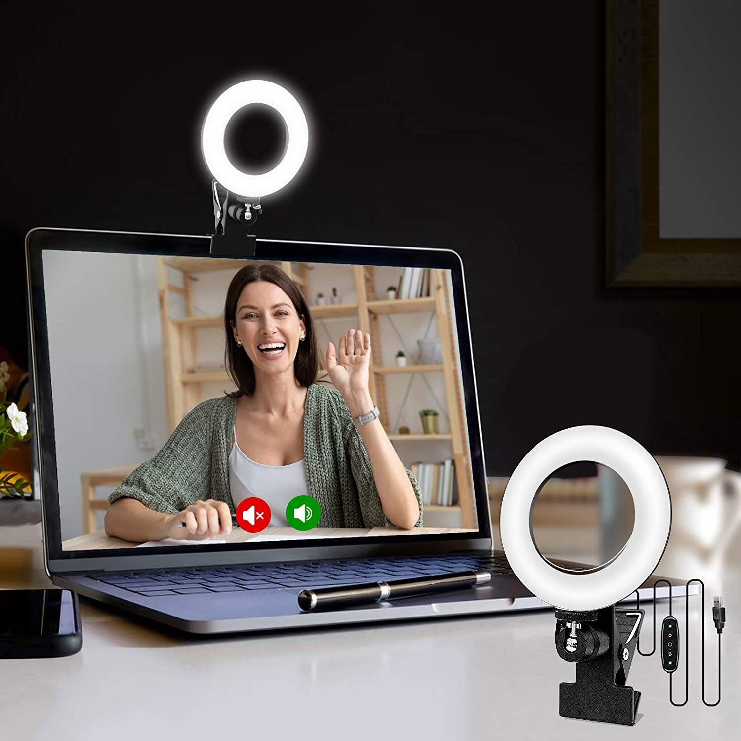 Aro De Luz Led Con Soporte Para Laptop Videoconferencia Zoom