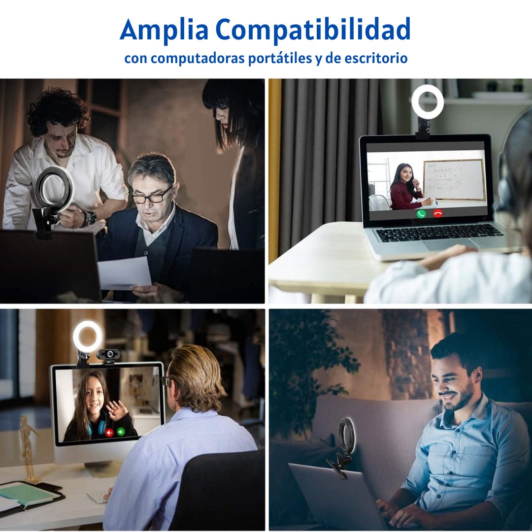 Aro De Luz Led Con Soporte Para Laptop Videoconferencia Zoom
