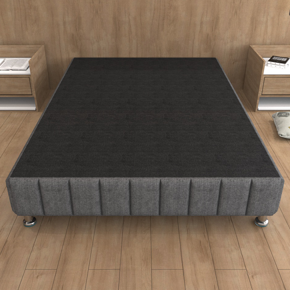 Base Box Matrimonial Tapizado Gris con Patas