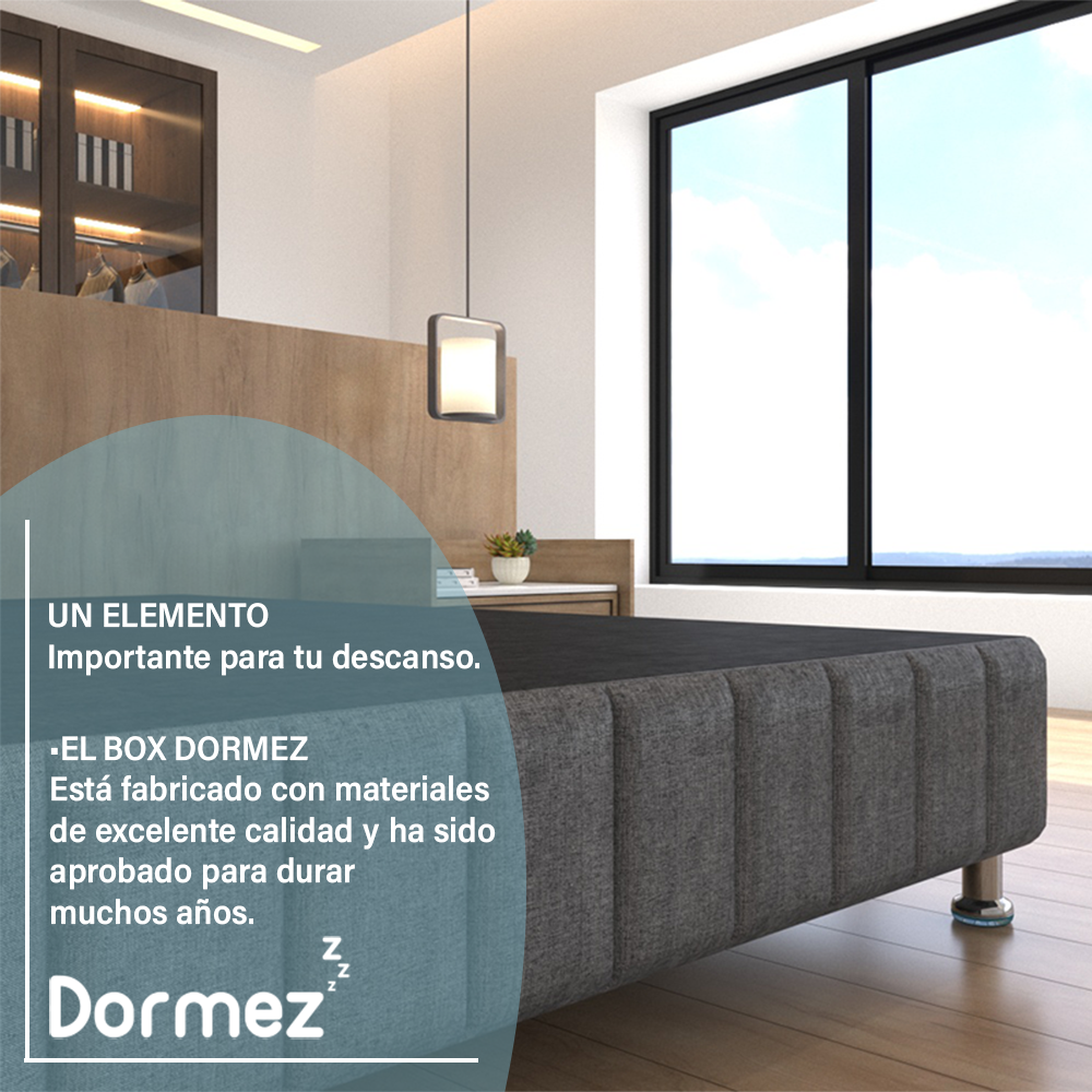 Base Box Matrimonial Tapizado Gris con Patas