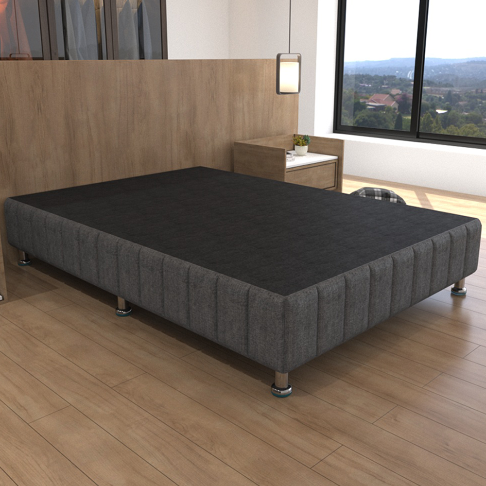 Base Box Matrimonial Tapizado Gris con Patas