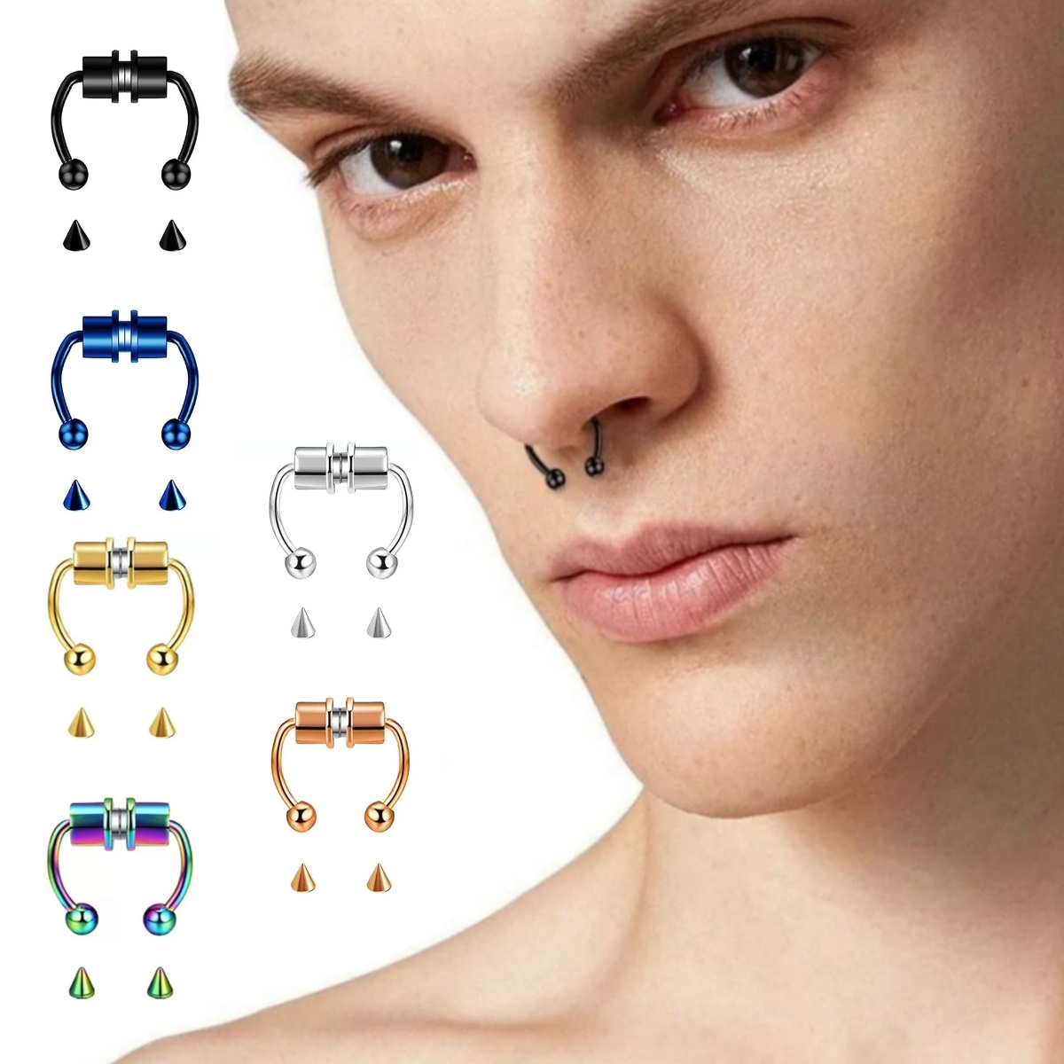 Piercing Falso Septum Nariz Magnético Sin Perforacion Puntas Intercambiables