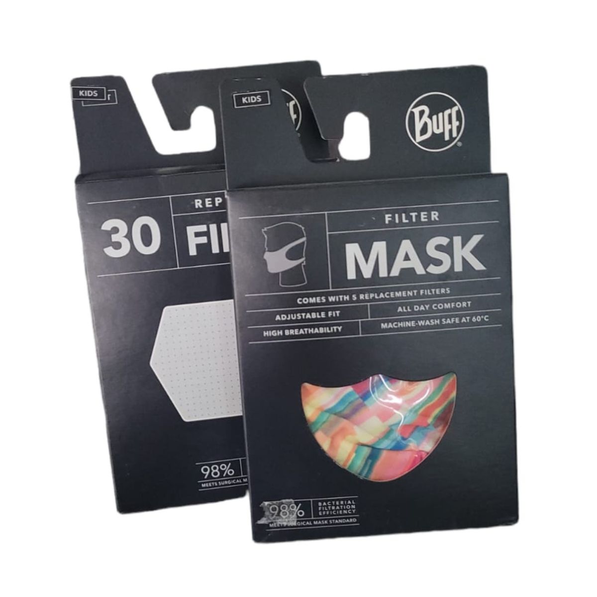 Cubrebocas reutilizable Buff rosa con 30 filtros 98% de protección