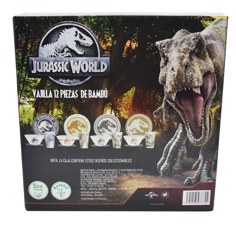 Fun Kids 1762-50 Vajilla Jurassic World Dominion Bambu Ecológica Multicolor Colección 12pz 