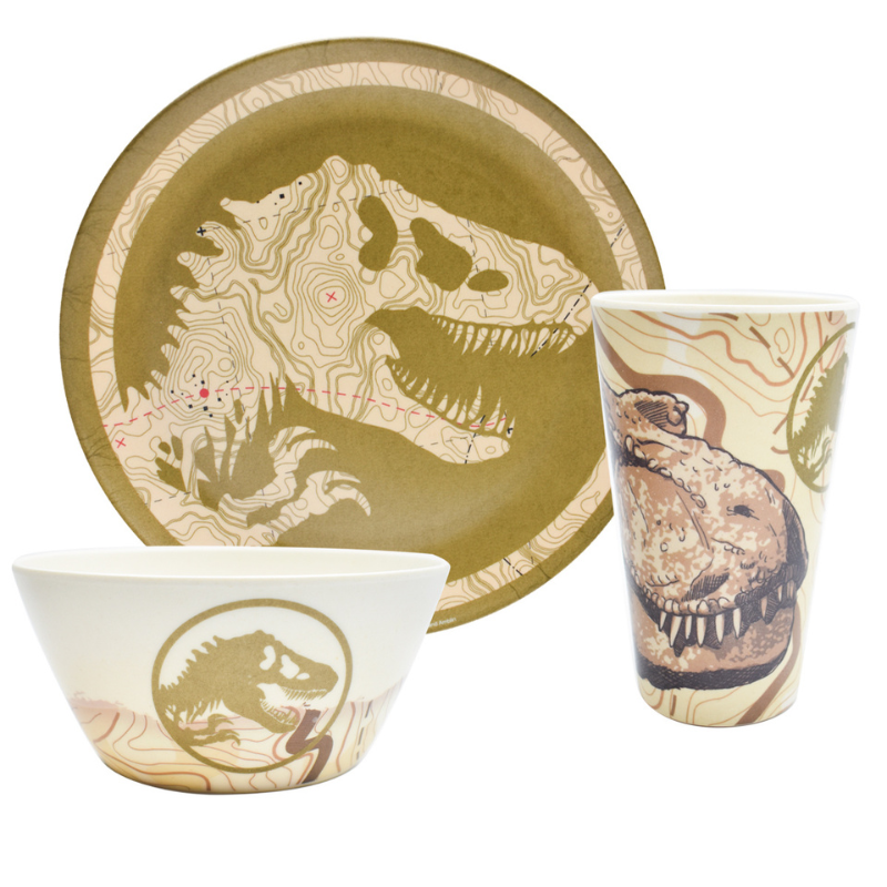 Fun Kids 1762-50 Vajilla Jurassic World Dominion Bambu Ecológica Multicolor Colección 12pz 