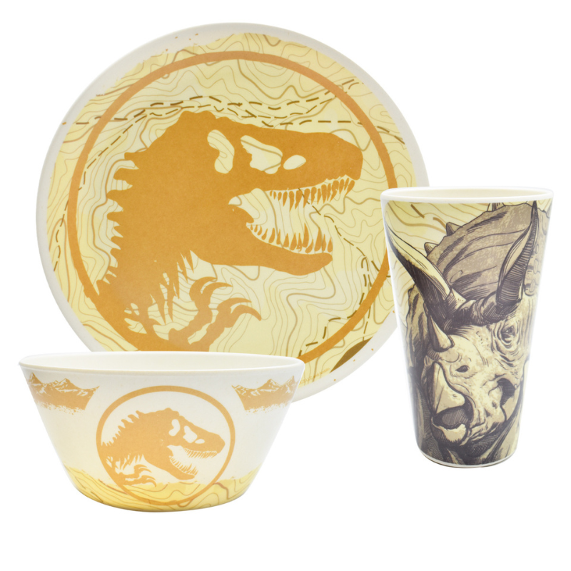 Fun Kids 1762-50 Vajilla Jurassic World Dominion Bambu Ecológica Multicolor Colección 12pz 