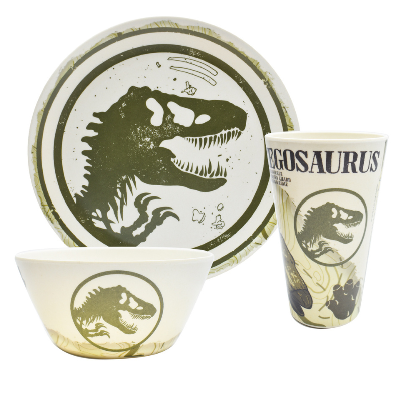 Fun Kids 1762-50 Vajilla Jurassic World Dominion Bambu Ecológica Multicolor Colección 12pz 