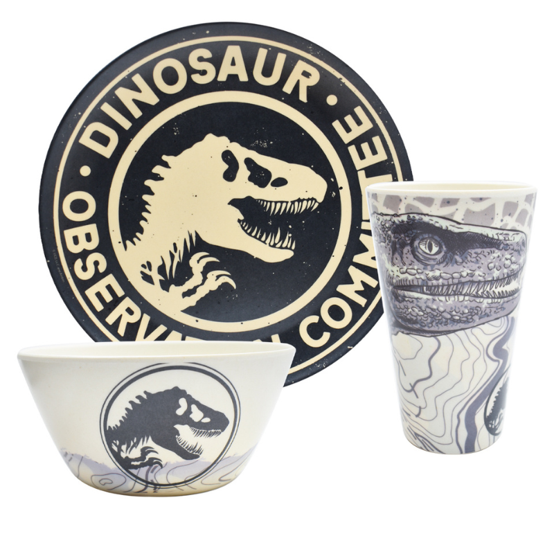 Fun Kids 1762-50 Vajilla Jurassic World Dominion Bambu Ecológica Multicolor Colección 12pz 