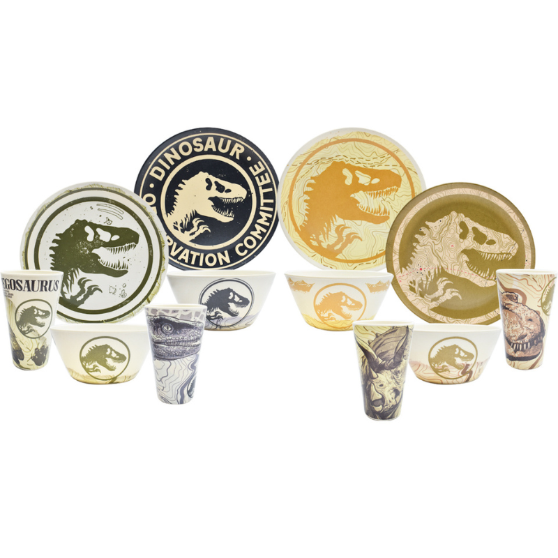 Fun Kids 1762-50 Vajilla Jurassic World Dominion Bambu Ecológica Multicolor Colección 12pz 