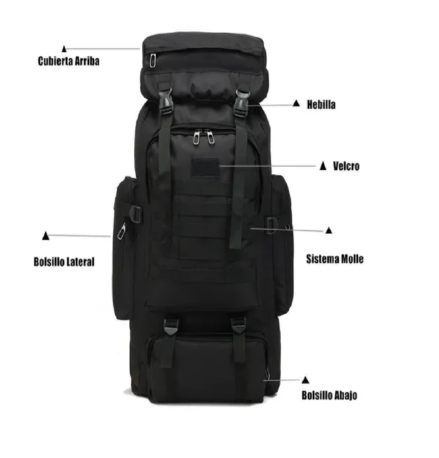Mochila Tactica Militar 50l Montaña Resistente Negro