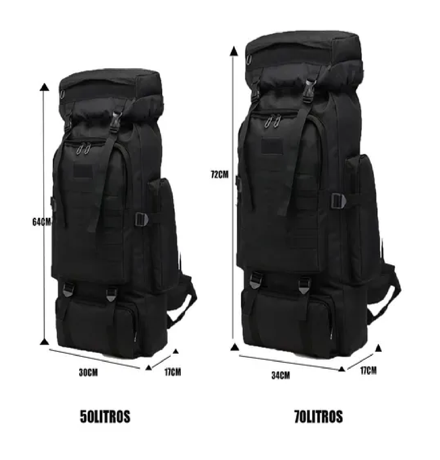 Mochila Tactica Militar 50l Montaña Resistente Negro