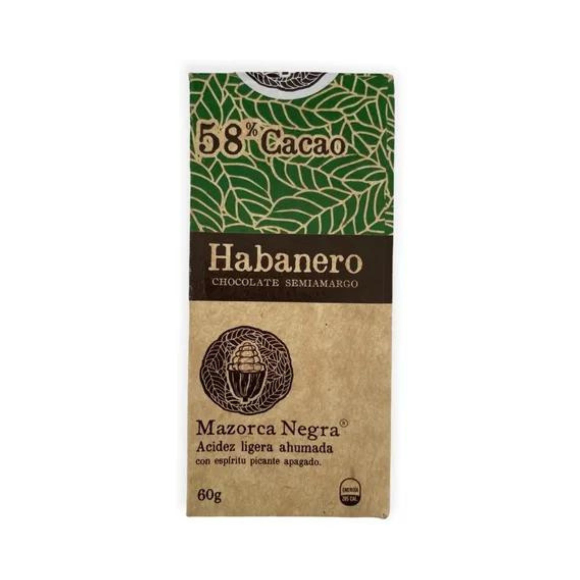 Chocolate Semiamargo Habanero 58% Cacao 60g Mazorca Negra