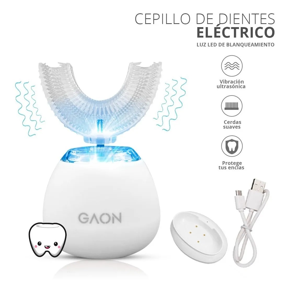 Cepillo Dental Electrico Infantil Recargable De U Para Niños