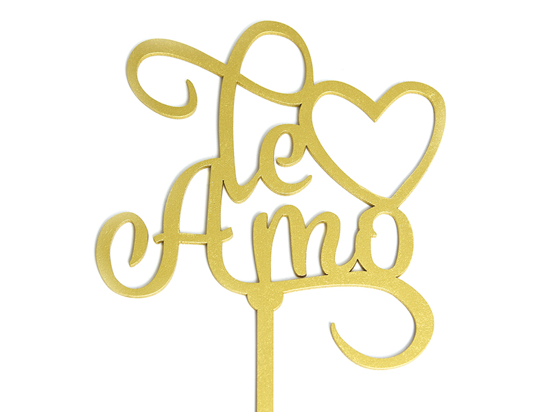 Letrero Pastel Cake Topper Te Amo Corazon Gold BdLG-012