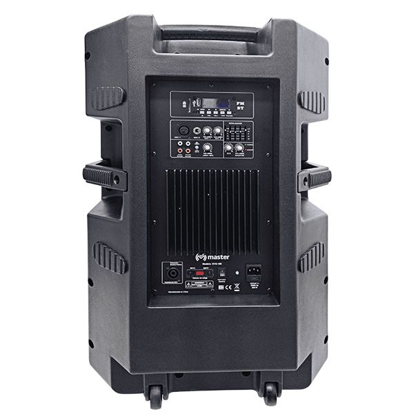 Bafle Amplificado de 18 Pulgadas con 20000 Watts de Potencia Musical Bluetooth Radio Ruedas Posteriores Soporta 2 Microfonos Alambricos Conexion Profesional Neutrik Conexion Inalambrica TWS / Master / SYS-180