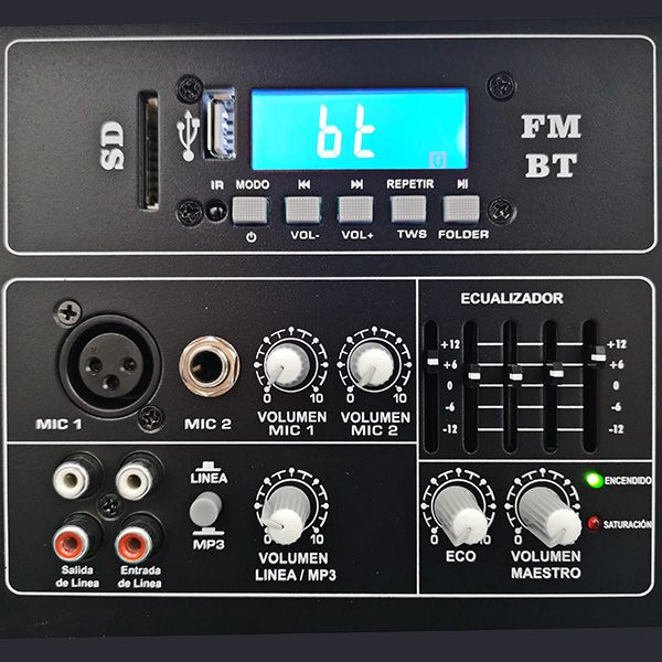 Bafle Amplificado de 18 Pulgadas con 20000 Watts de Potencia Musical Bluetooth Radio Ruedas Posteriores Soporta 2 Microfonos Alambricos Conexion Profesional Neutrik Conexion Inalambrica TWS / Master / SYS-180