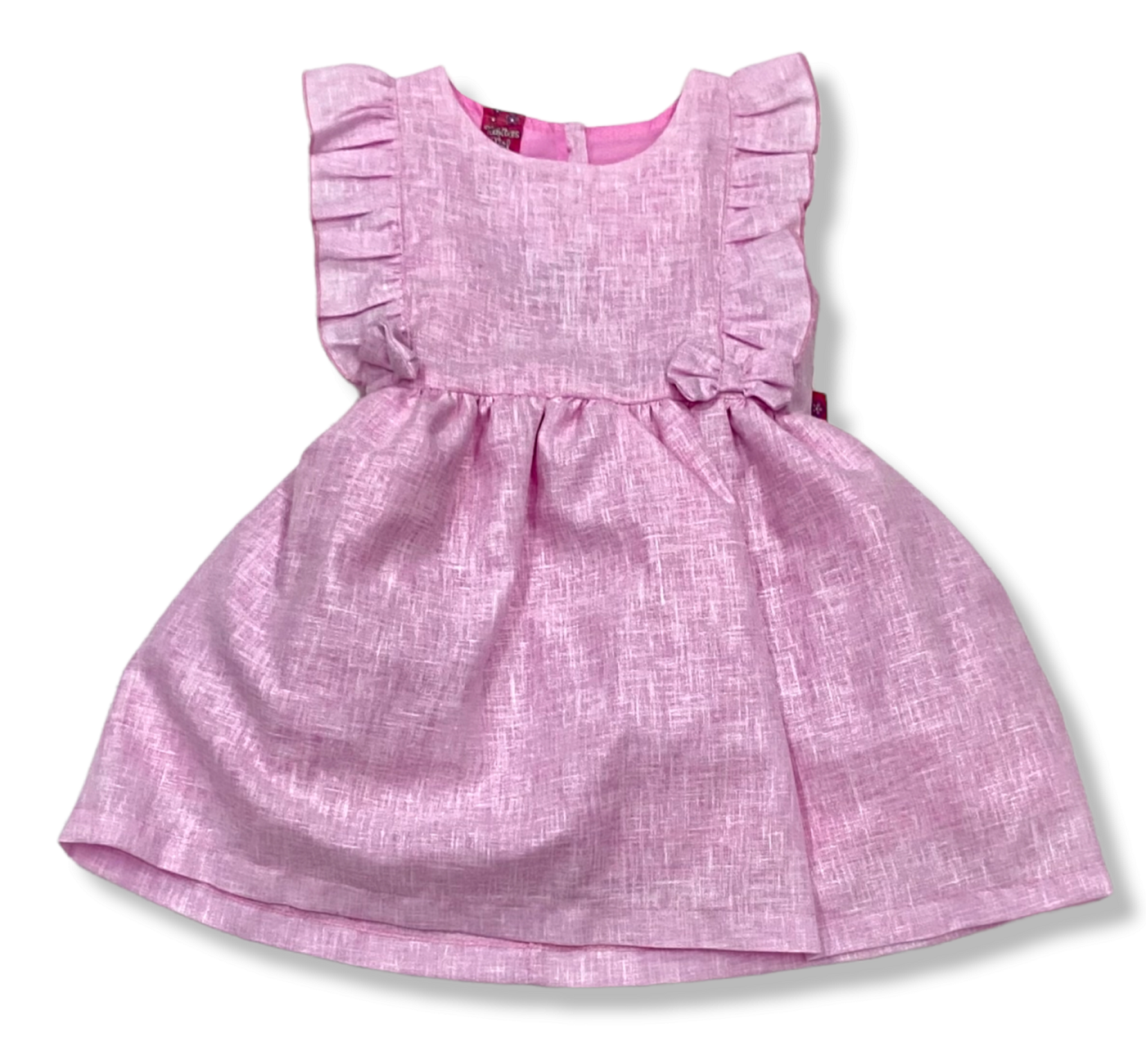 Vestido casual lino algodón con olanes y moños cintura para niñas 2 a 6 años