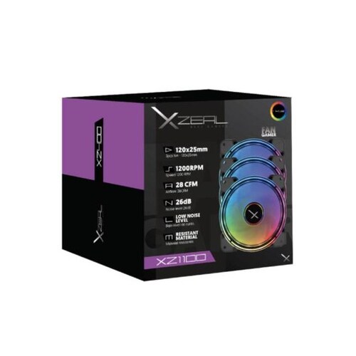 Ventilador XZEAL XZ1100 RGB LED, 120mm, 1200RPM, Negro