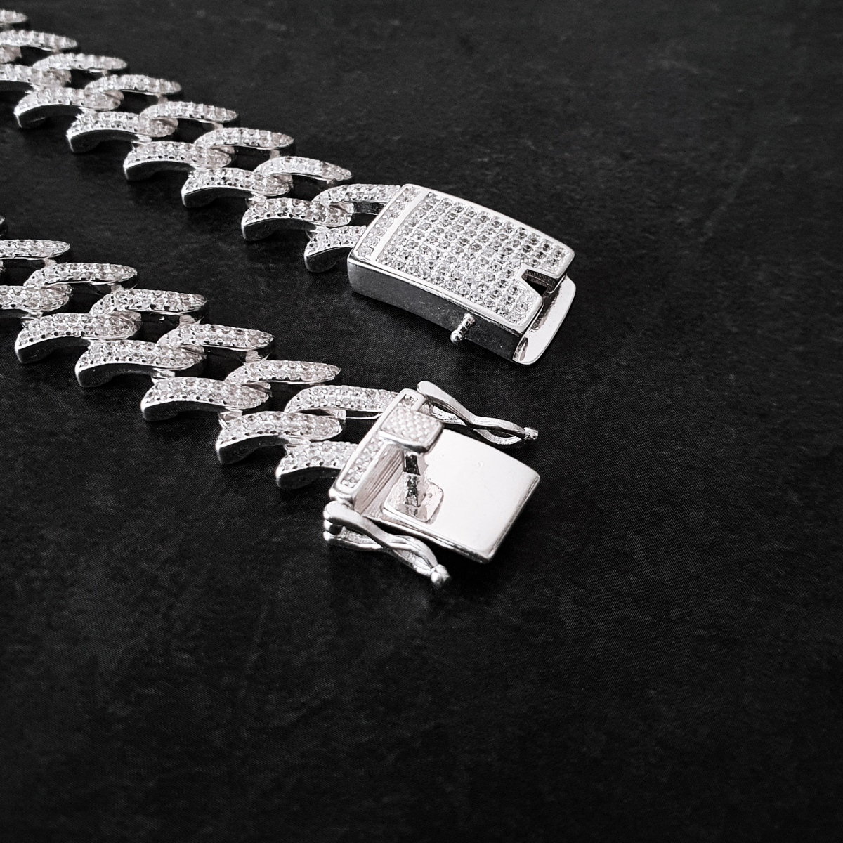 Esclava de plata 925 Hombre cubana, Brazalete con piedras zirconias suizas 