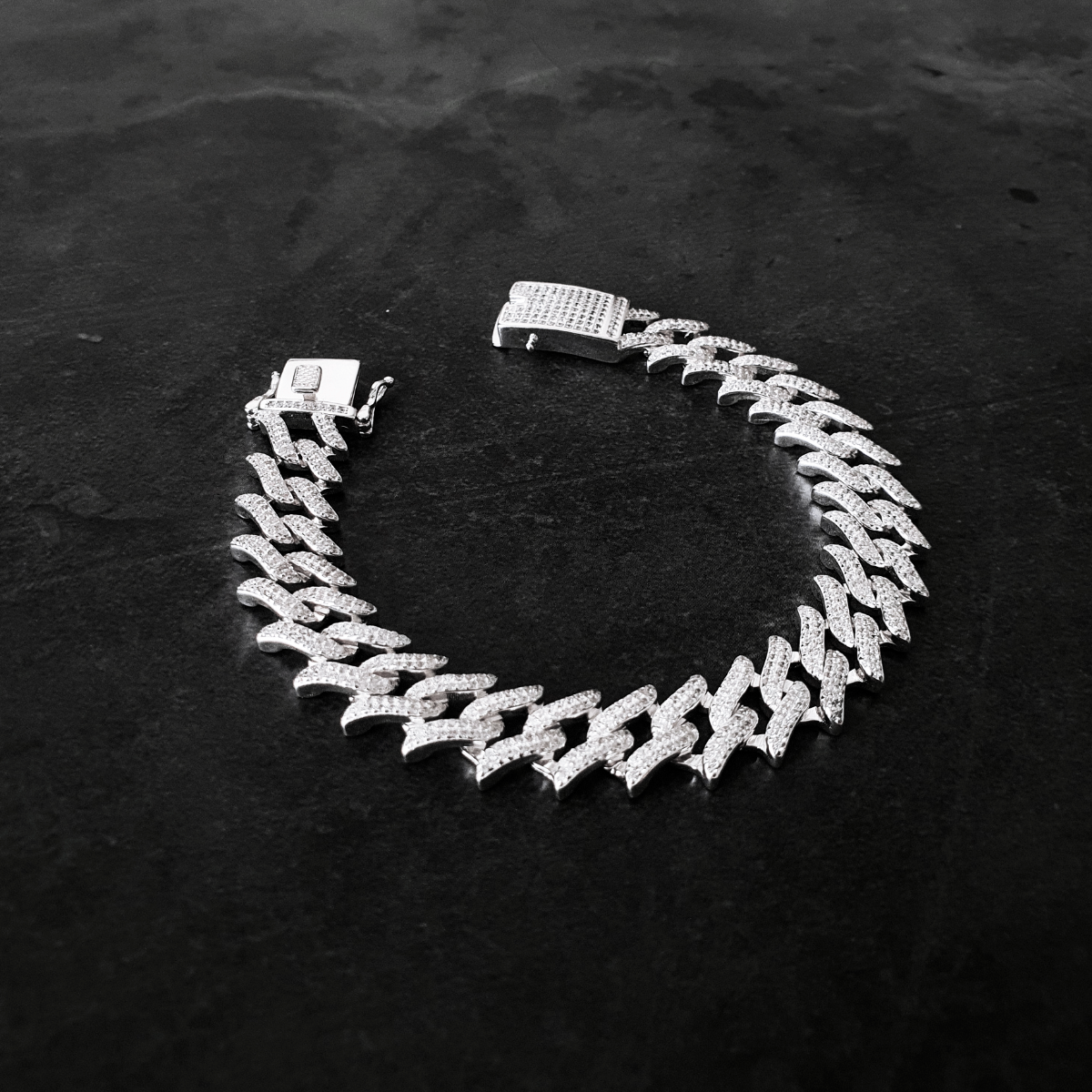 Esclava de plata 925 Hombre cubana, Brazalete con piedras zirconias suizas 