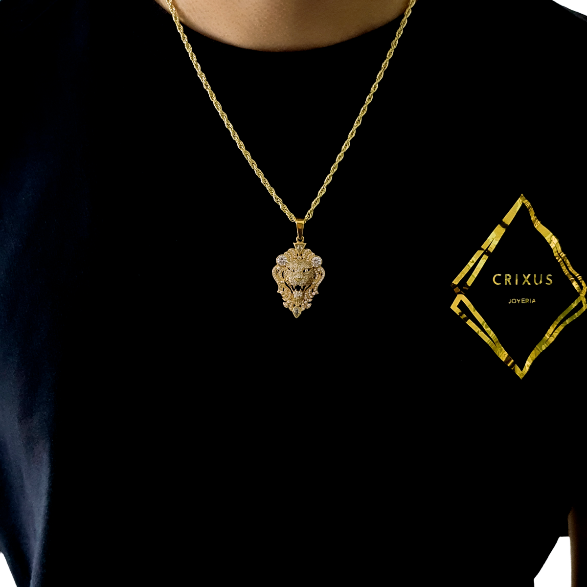 Cadena Dije León plata .925 con chapa de oro 14k piedra zirconia. Incluye certificado y caja de regalo