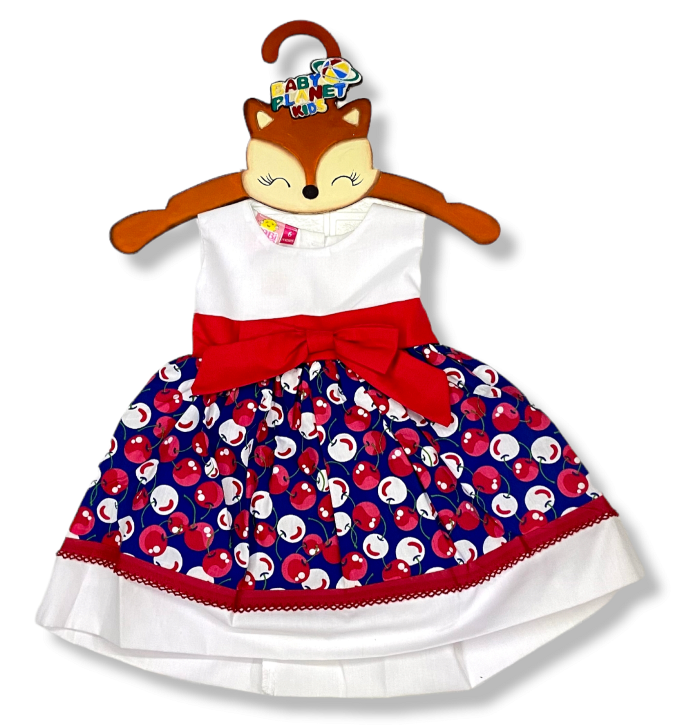 Vestido Casual Estampado Cerezas Y Moños Cintura Bebé Niñas 6 a 24 meses