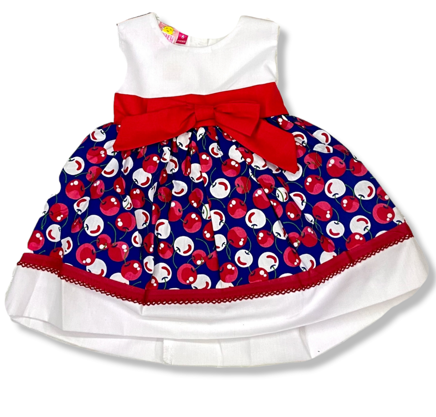 Vestido Casual Estampado Cerezas Y Moños Cintura Bebé Niñas 6 a 24 meses