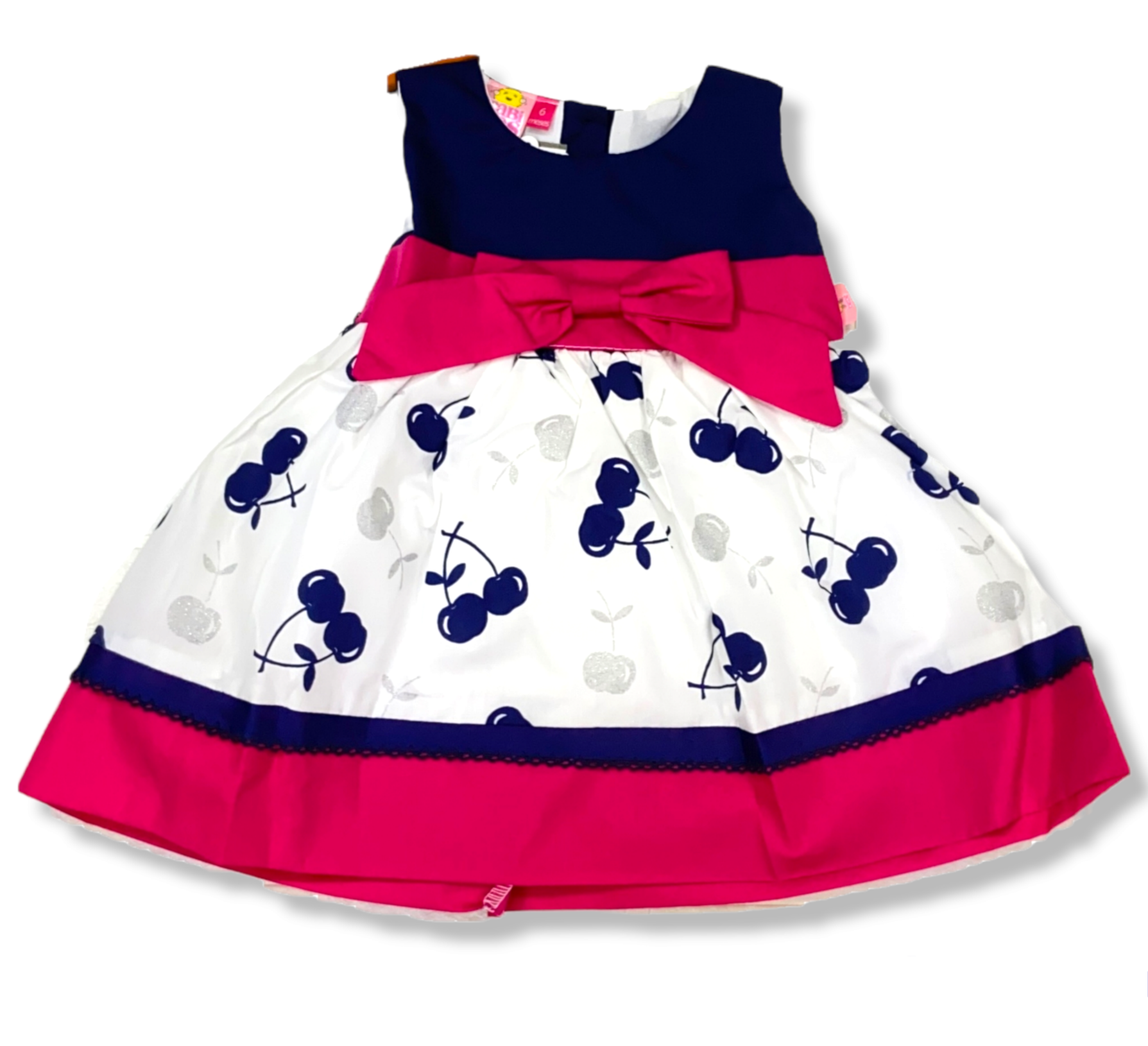 Vestido Casual Estampado Cerezas Y Moños Cintura Bebé Niñas 6 a 24 meses