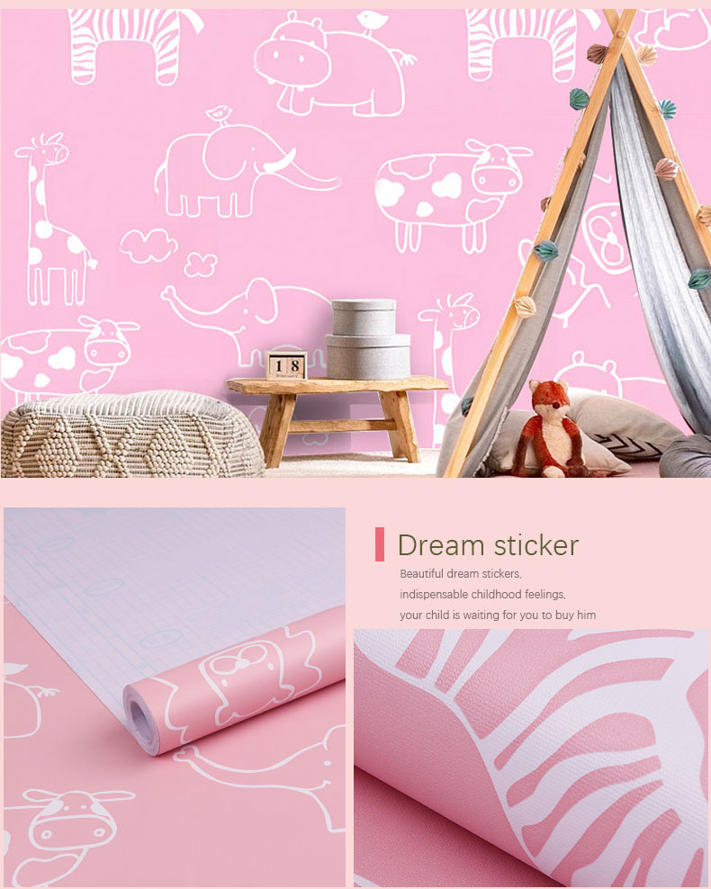 Papel Tapiz Adherible Rosa Animales Infantil 10m X 45cm