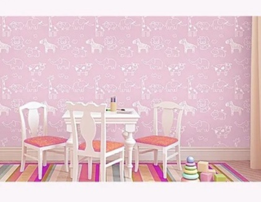 Papel Tapiz Adherible Rosa Animales Infantil 10m X 45cm