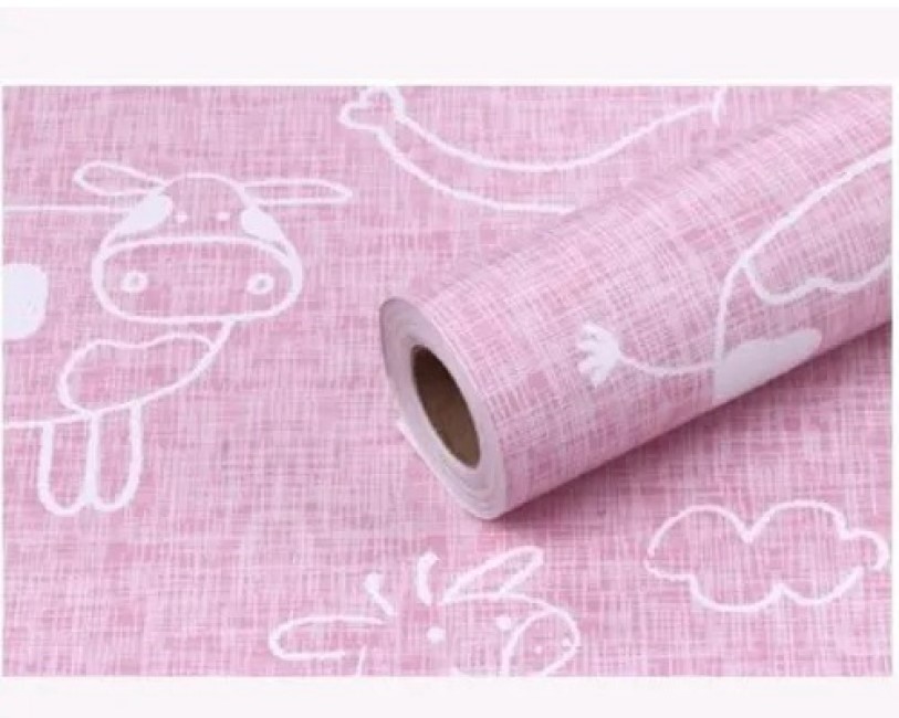 Papel Tapiz Adherible Rosa Animales Infantil 10m X 45cm