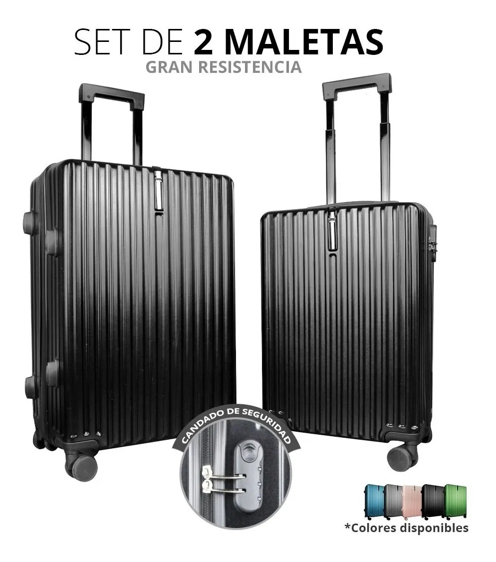 Set 2 Maletas De Viaje Con Ruedas Candado Antirrobo Negro
