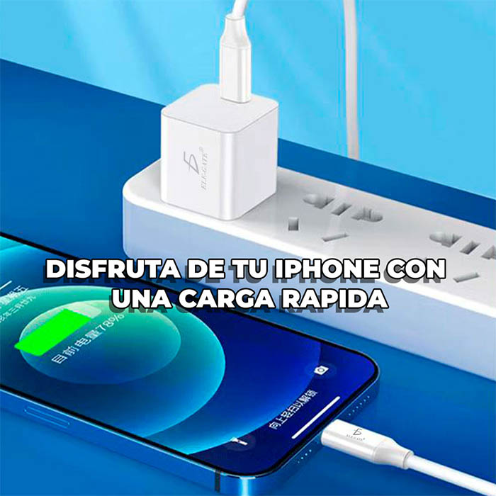 Kit Cargador y Cable Iphone De Carga Rapida Pd Tipo C Lightning Usb 20w