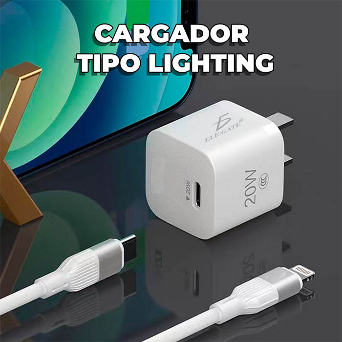 Kit Cargador y Cable Iphone De Carga Rapida Pd Tipo C Lightning Usb 20w
