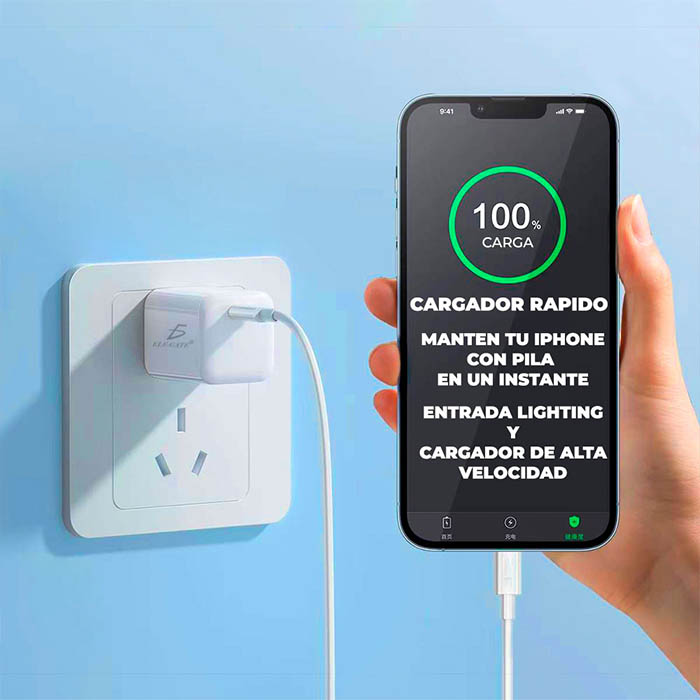 Kit Cargador y Cable Iphone De Carga Rapida Pd Tipo C Lightning Usb 20w
