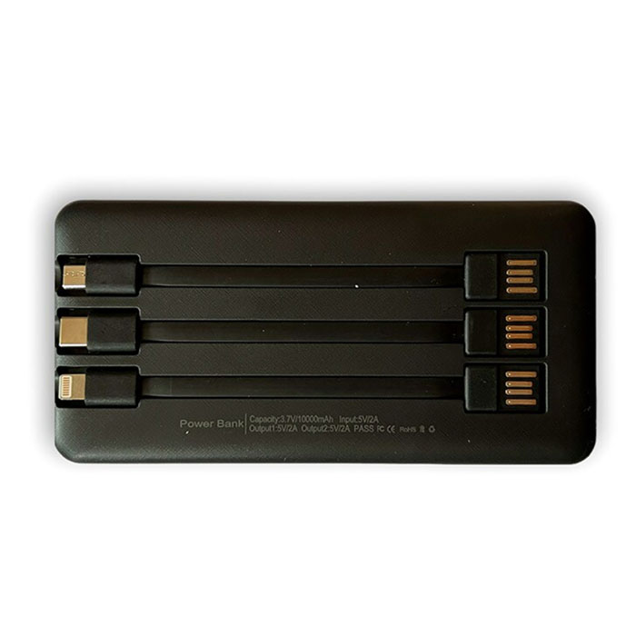 Cargador Portatil Viajero PowerBank 10,000 Mah con cable lightning, Micro Usb y USB C