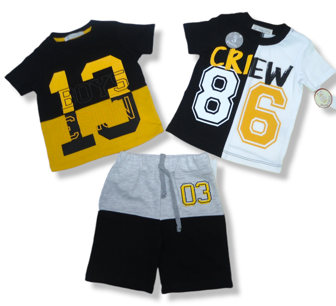 Set 2 playeras estampadas y short algodón CREW 86 PARA NIÑOS