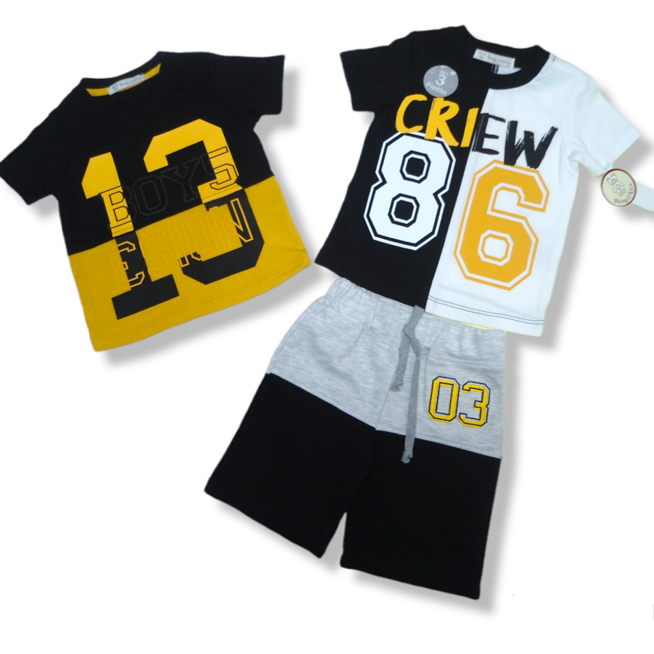 Set 2 playeras estampadas y short algodón CREW 86 PARA NIÑOS