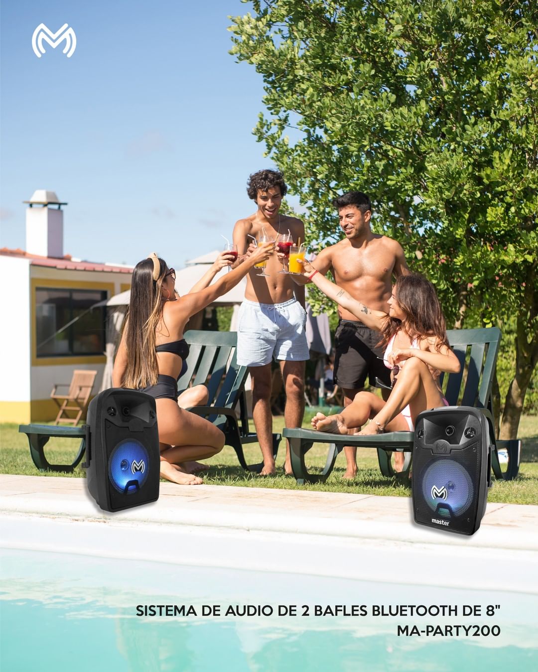 Juego de 2 Bafles Amplificados 8 pulgadas Portátil 5000 Watts Bluetooth y TWS / Master / MA-PARTY200