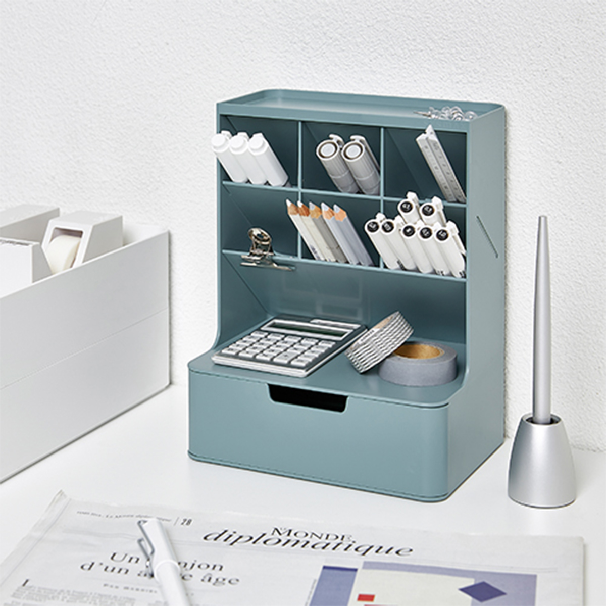 Organizador De Escritorio Vertical SSTRWGOOD Con 6 Compartimentos Y Cajón