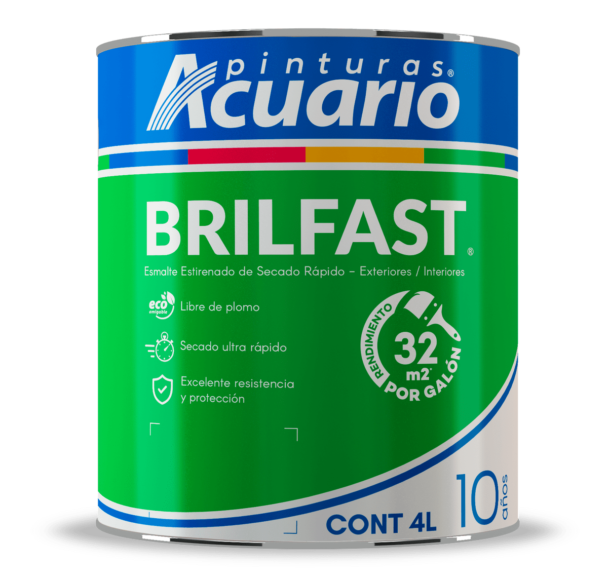 Pintura Esmalte Bril Fast Color Verde Ftalo Brillante 4L Acuario EB64140
