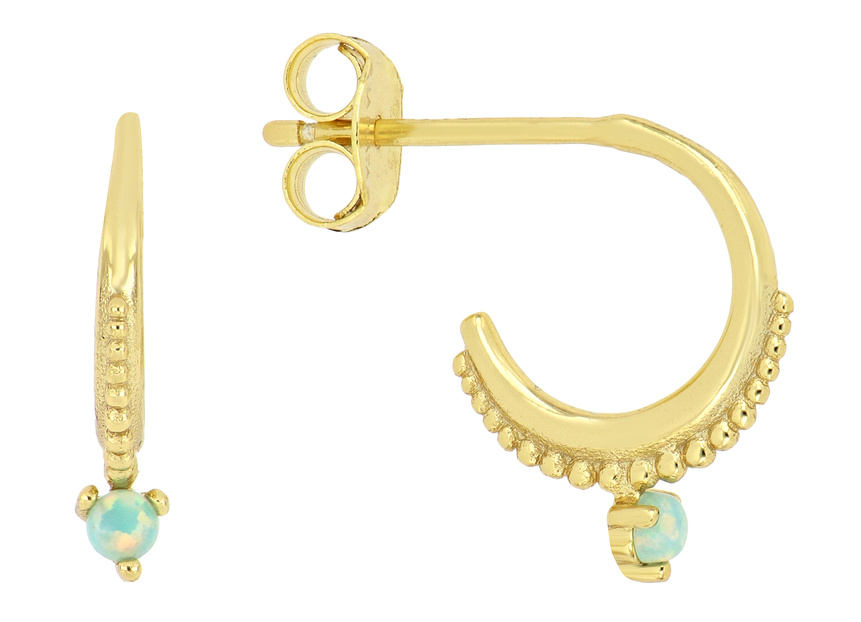 Arete Plata /Arco Con Bolitas Y Opalo Dorado /Dama /14 x 3 mm